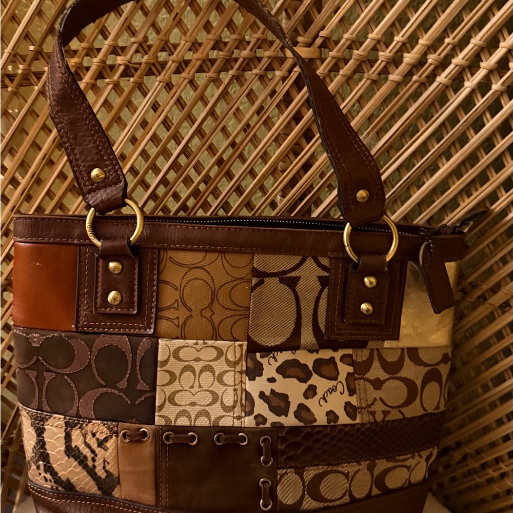 Coach Patchwork Brown Leather Tote Bag bundle